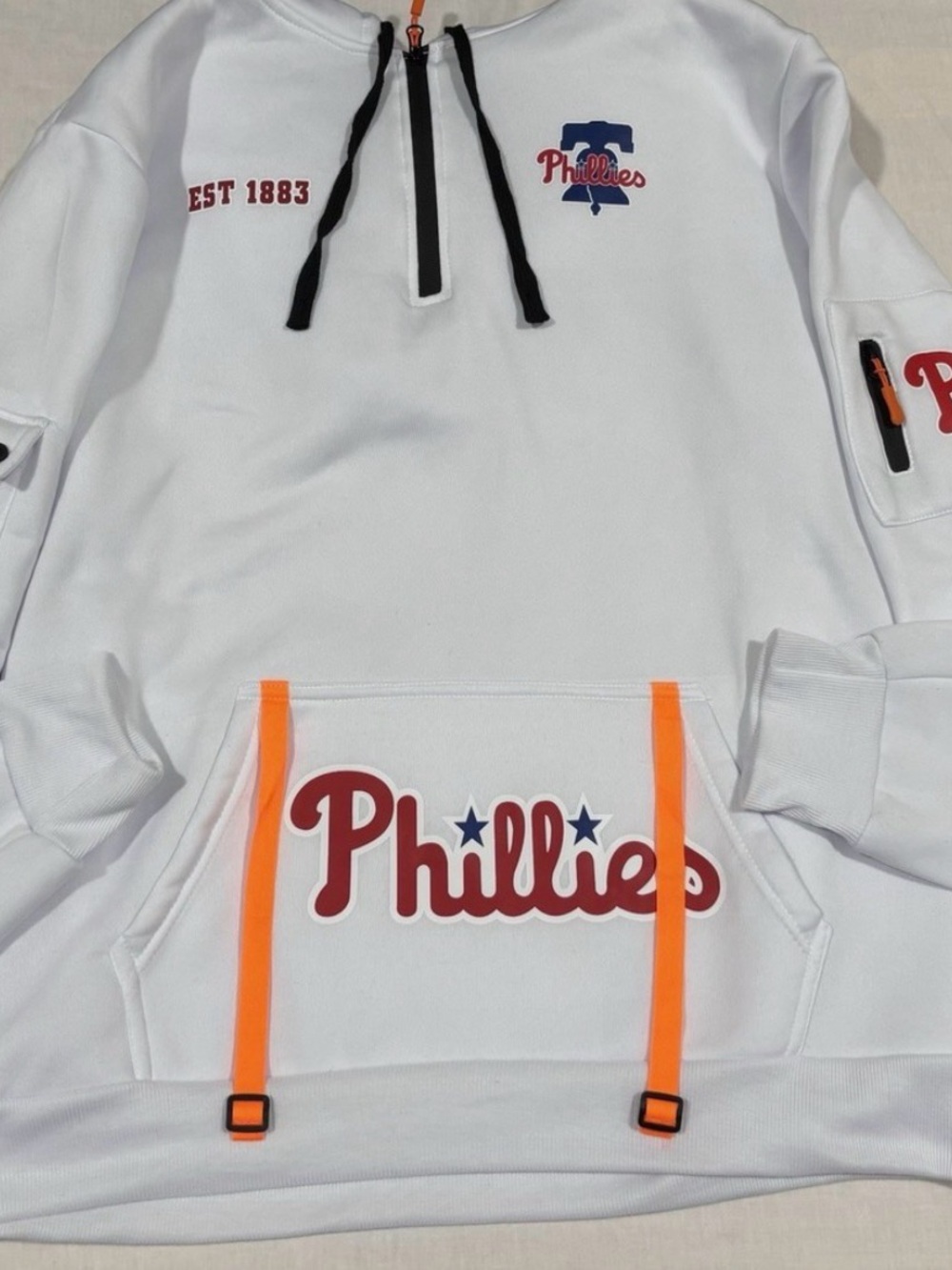 MLB Philadelphia Phillies White Quarter Zip Pullover Hoodie New